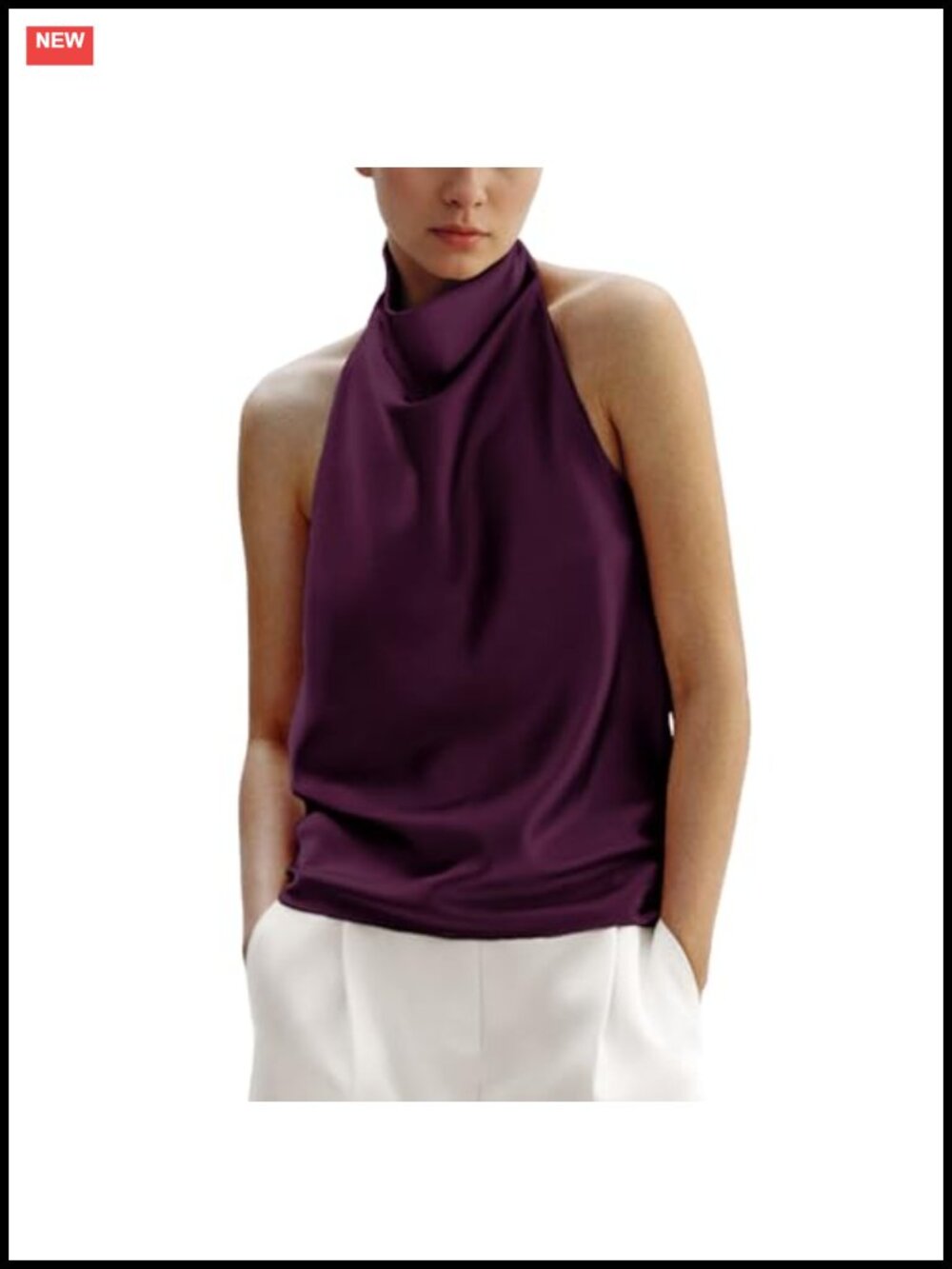 Silk Satin Halter Tank Top Draped Front Backless Summer Camisole